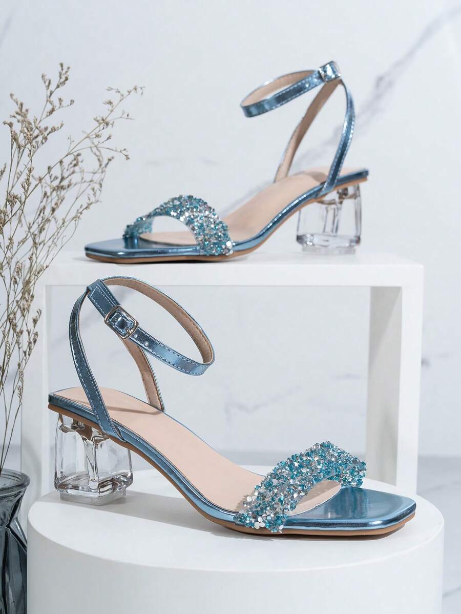 High-Heeled Sandals with Crystal Rhinestones