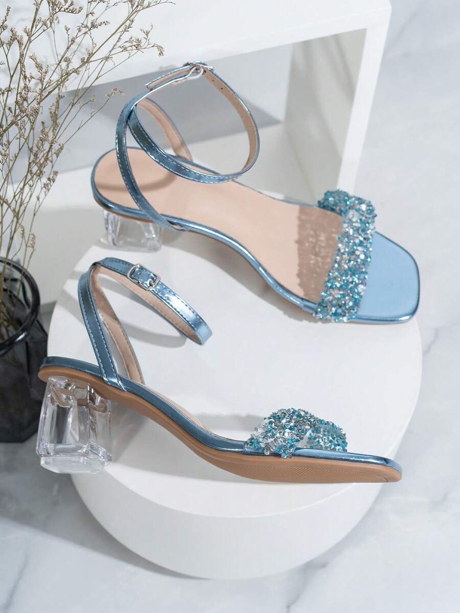 High-Heeled Sandals with Crystal Rhinestones