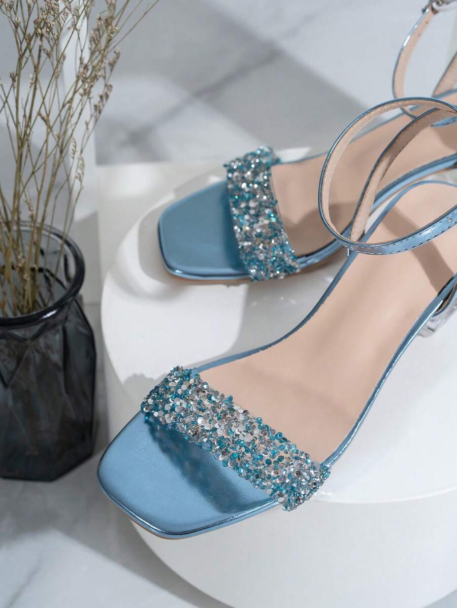 High-Heeled Sandals with Crystal Rhinestones