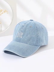 Embroidered Washed Denim Baseball Cap - Baby Blue
