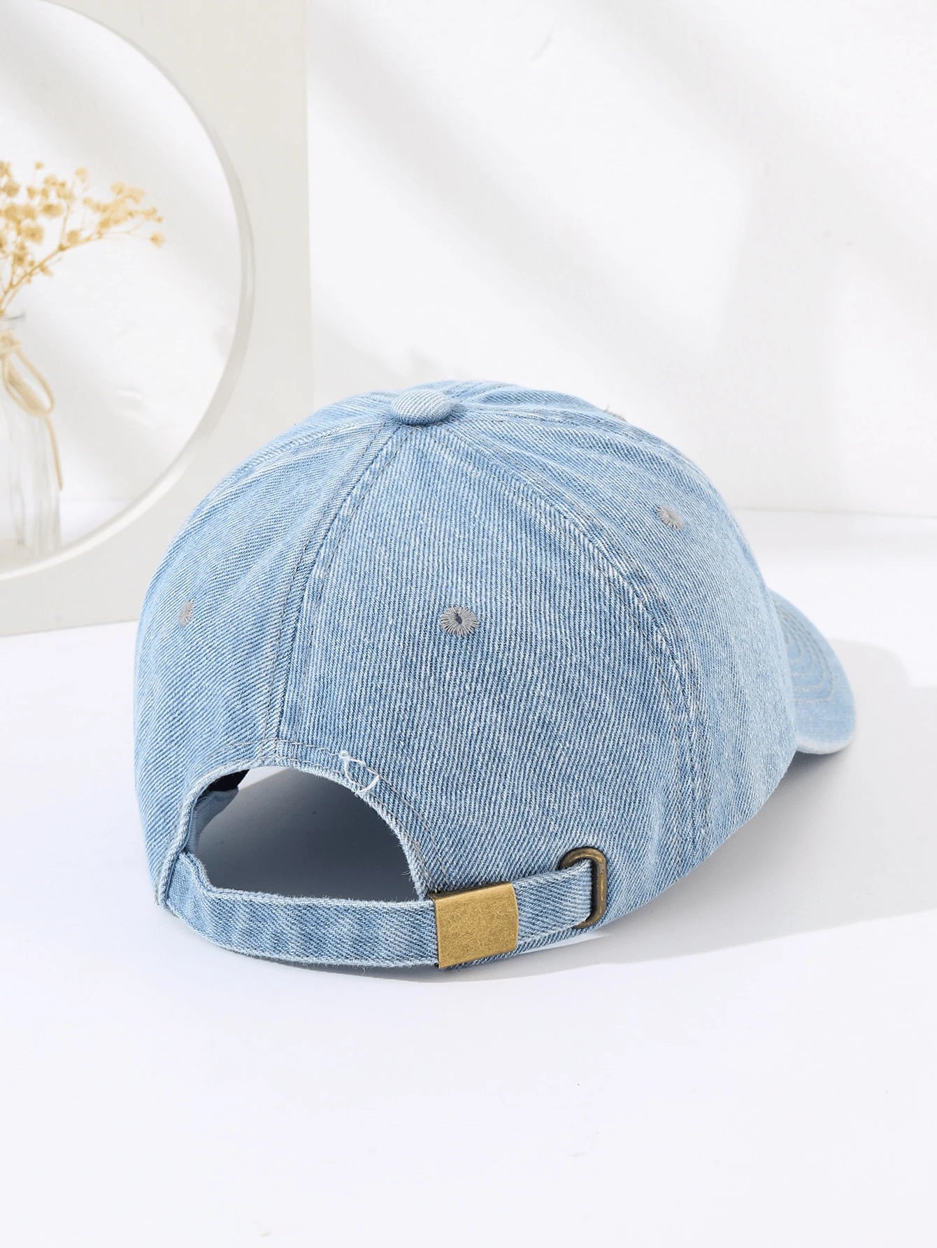 Embroidered Washed Denim Baseball Cap - Baby Blue