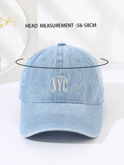 Embroidered Washed Denim Baseball Cap - Baby Blue