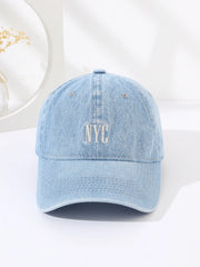 Embroidered Washed Denim Baseball Cap - Baby Blue
