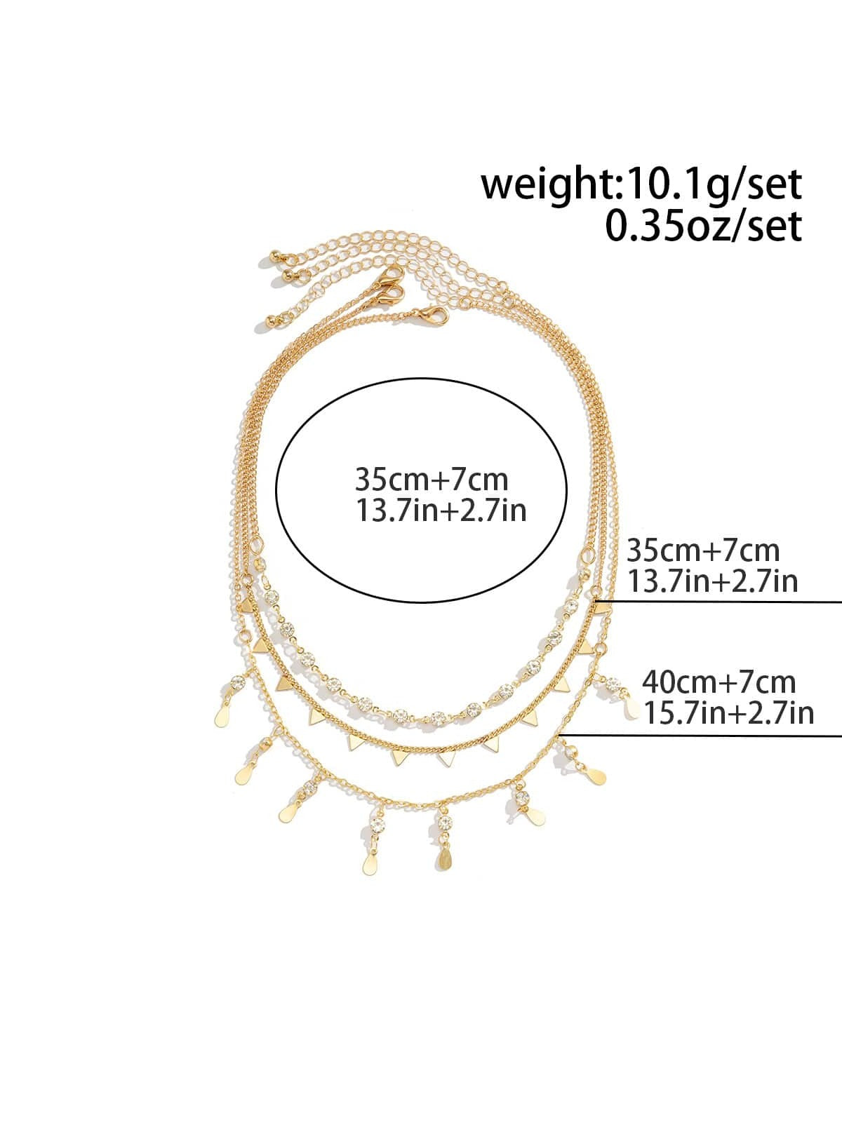 3pcs/set Rhinestone & Tassel Layered Necklace - Gold