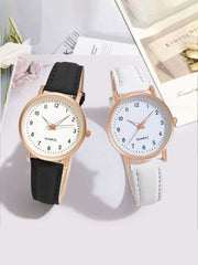 1pair Pu Leather Strap Watches - Rose Gold