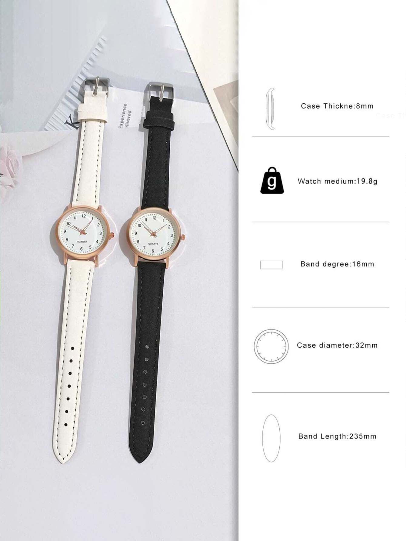 1pair Pu Leather Strap Watches - Rose Gold