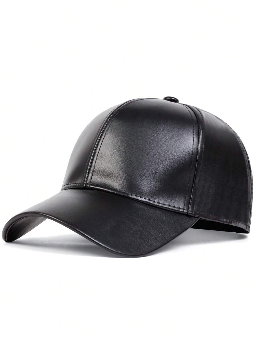 1pc Pu Baseball Cap Solid Color Adjustable Sun Protection Leisure Hat