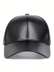 1pc Pu Baseball Cap Solid Color Adjustable Sun Protection Leisure Hat