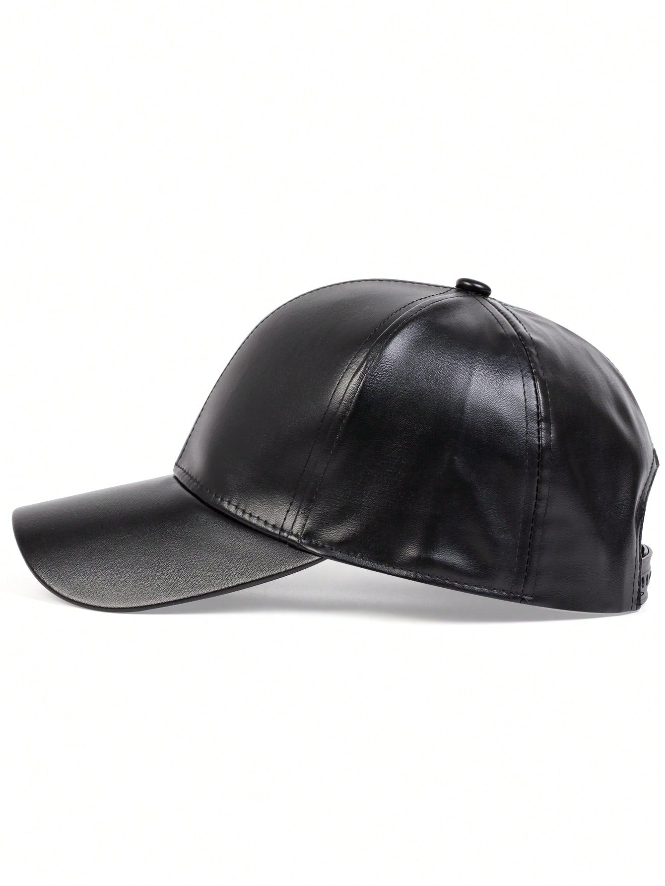 1pc Pu Baseball Cap Solid Color Adjustable Sun Protection Leisure Hat