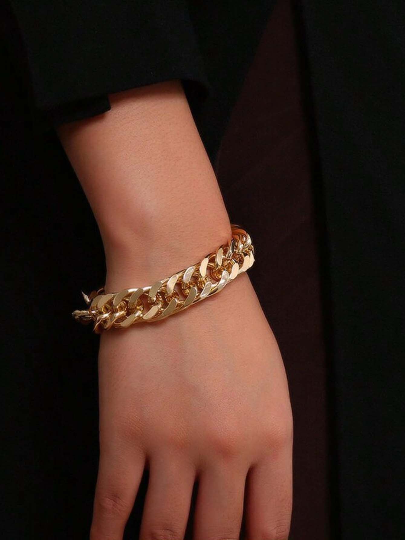 1pc Vintage Style Chunky Chain Bracelet -   Gold