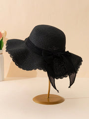 1pc Black Wavy Beach Sun Hat