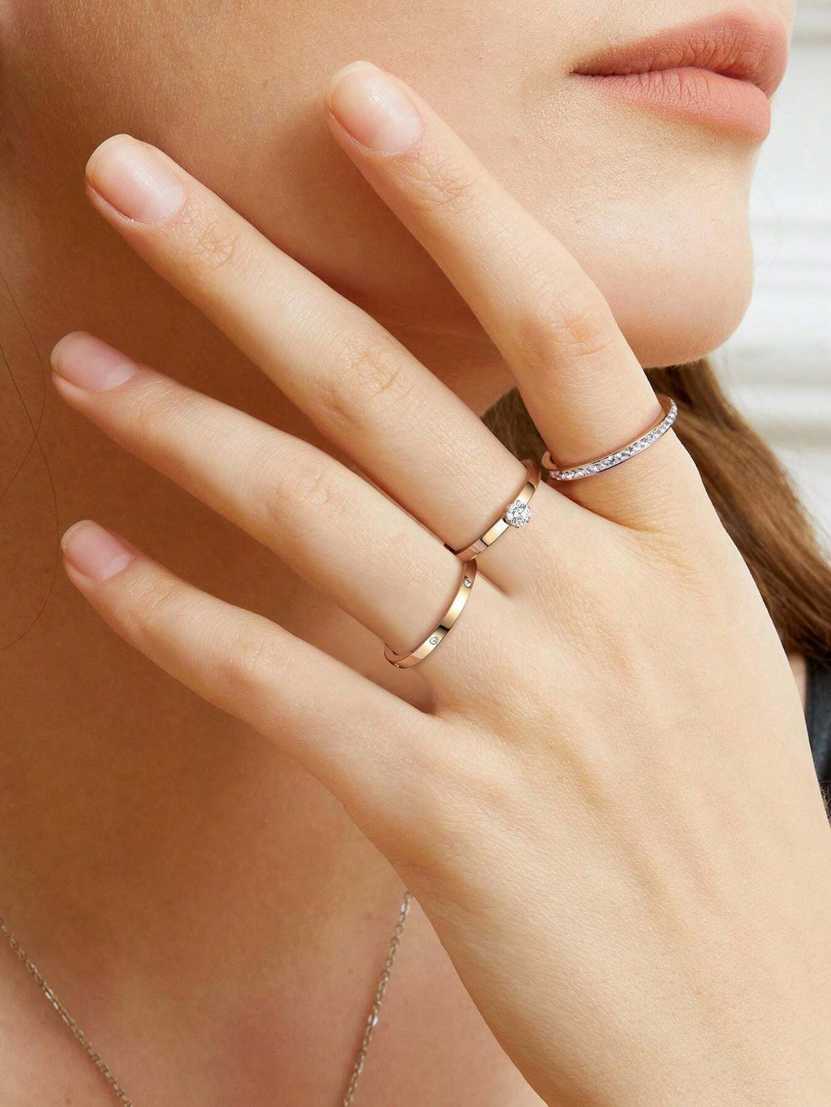 3pcs Cubic Zirconia Stone Insertion Ring - Yellow Gold