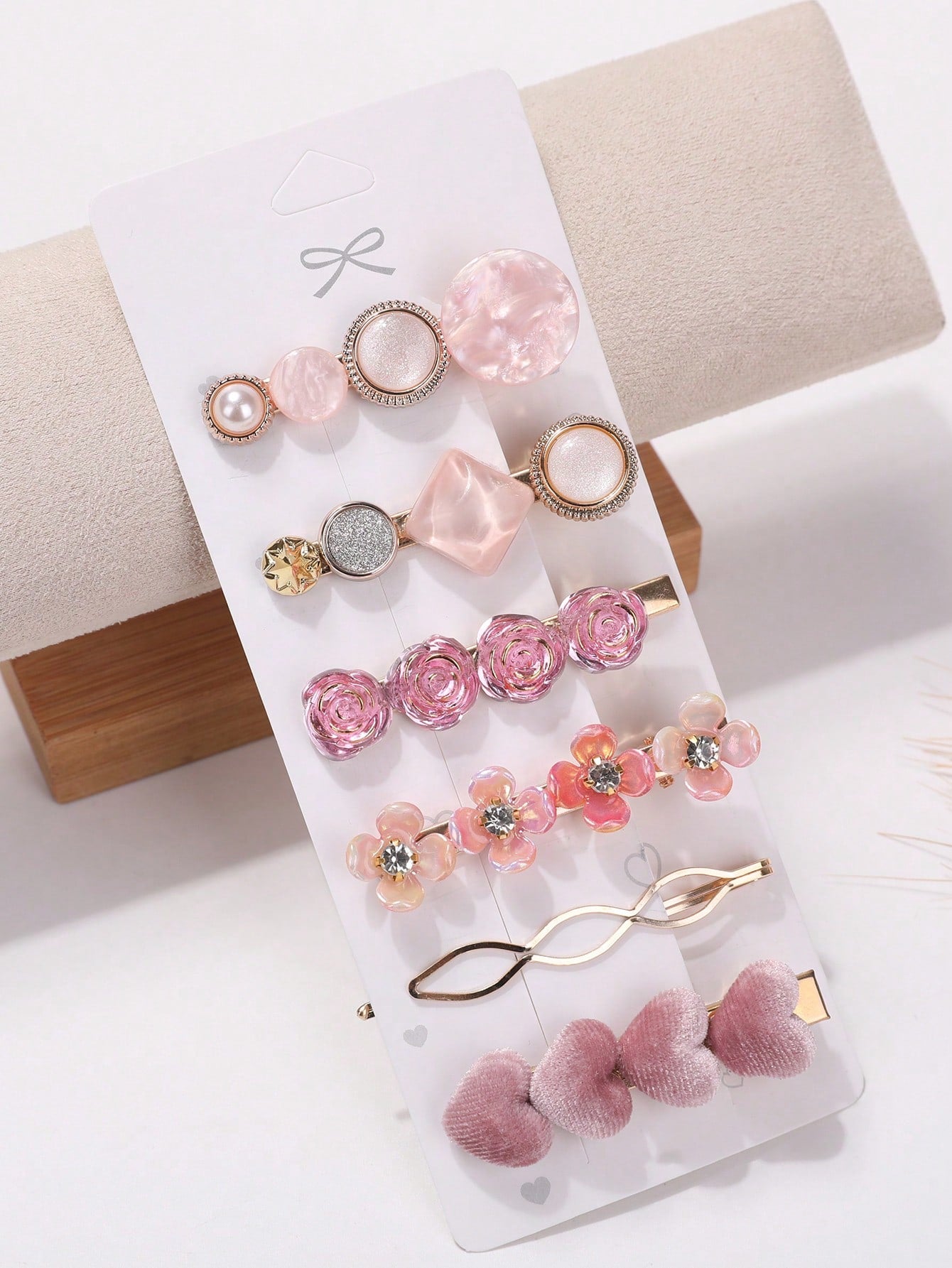 6pcs Faux Pearl Heart Shaped & Rhinestone Decor Hair Clip