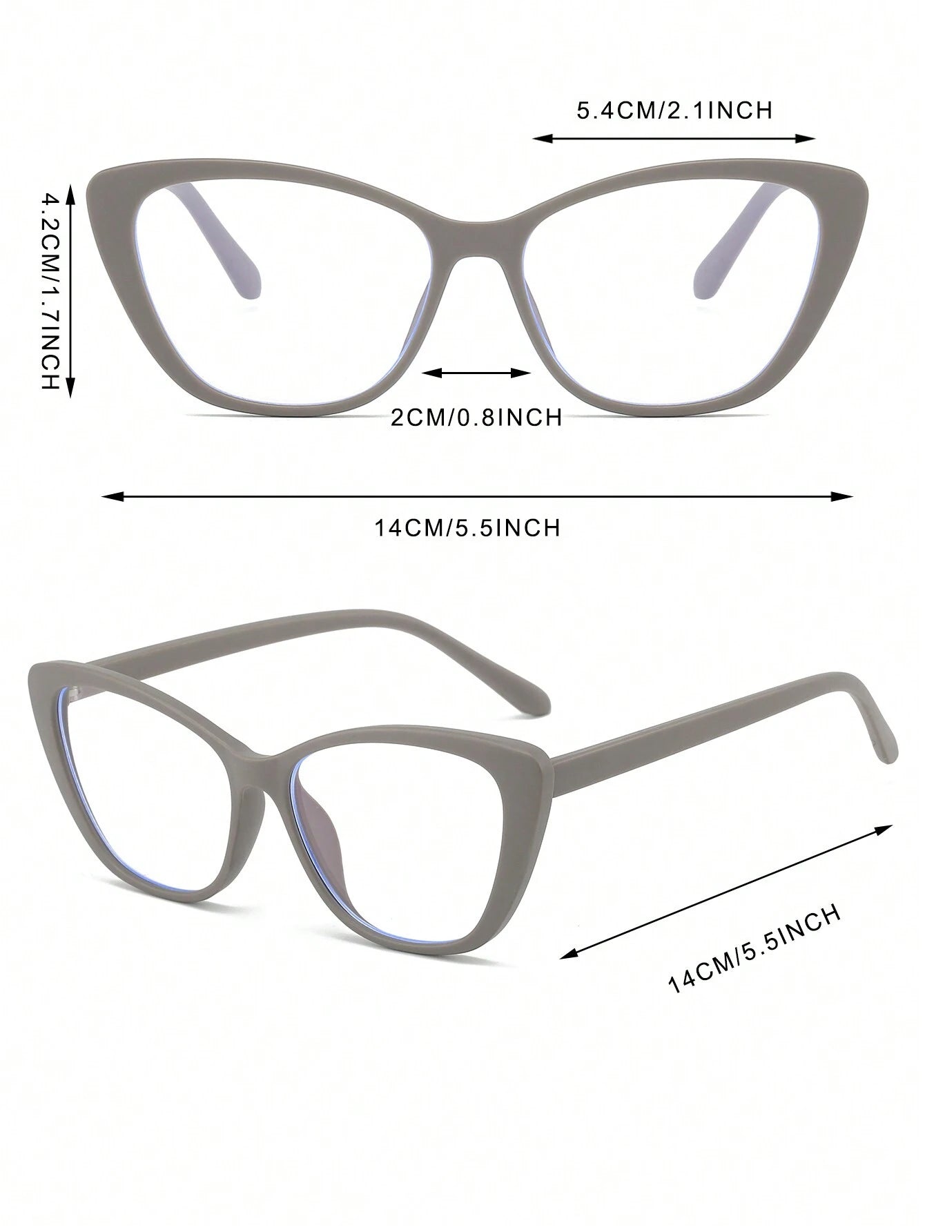 Grey Cat Eye PC Frame Clear Glasses