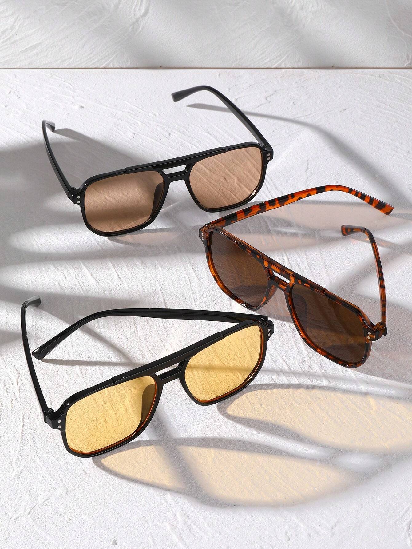 3pcs Dual-Bridge Square Rivets Eyeglasses Set