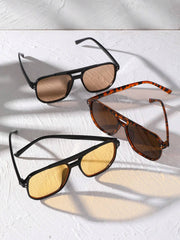 3pcs Dual-Bridge Square Rivets Eyeglasses Set