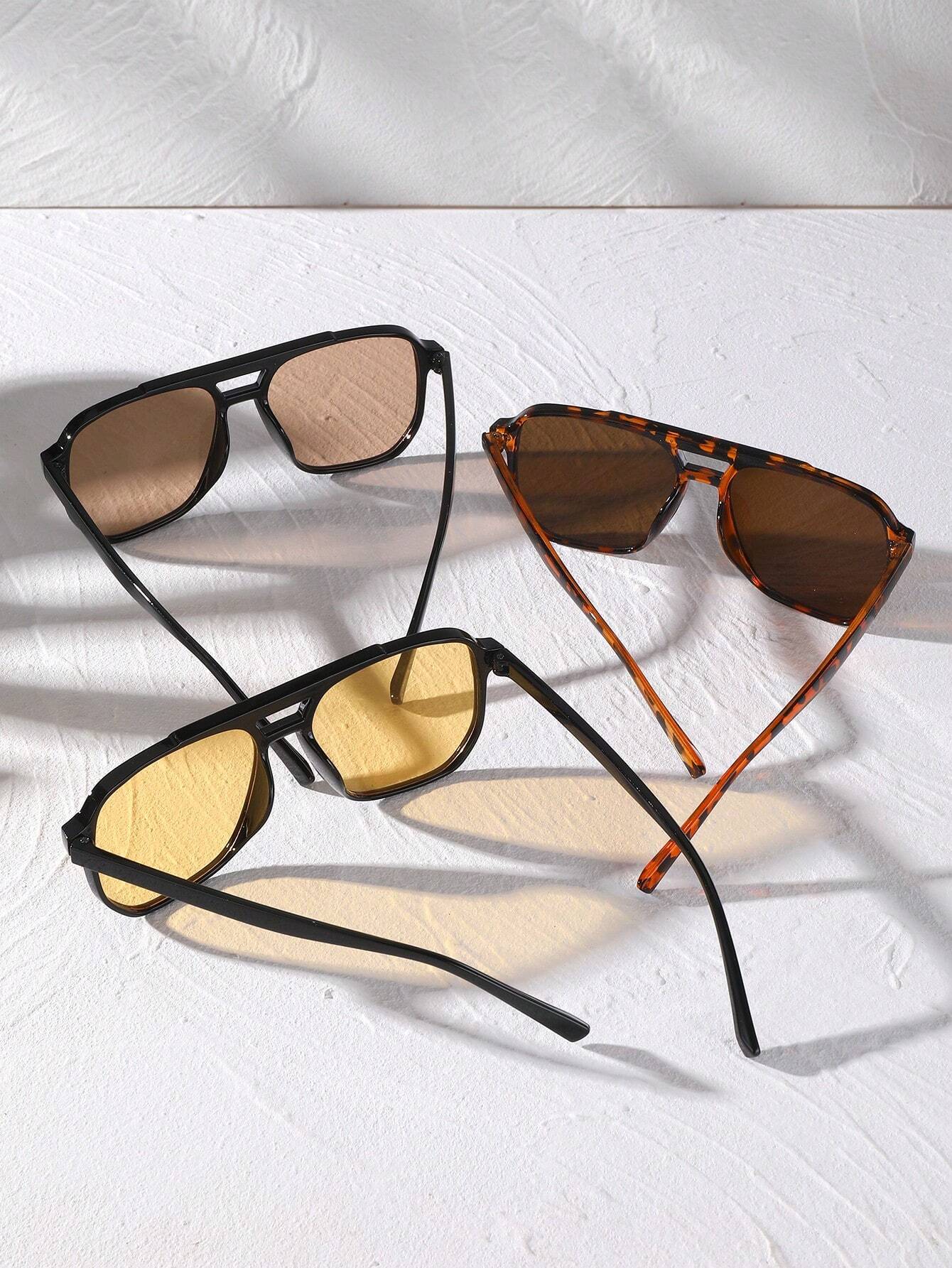 3pcs Dual-Bridge Square Rivets Eyeglasses Set