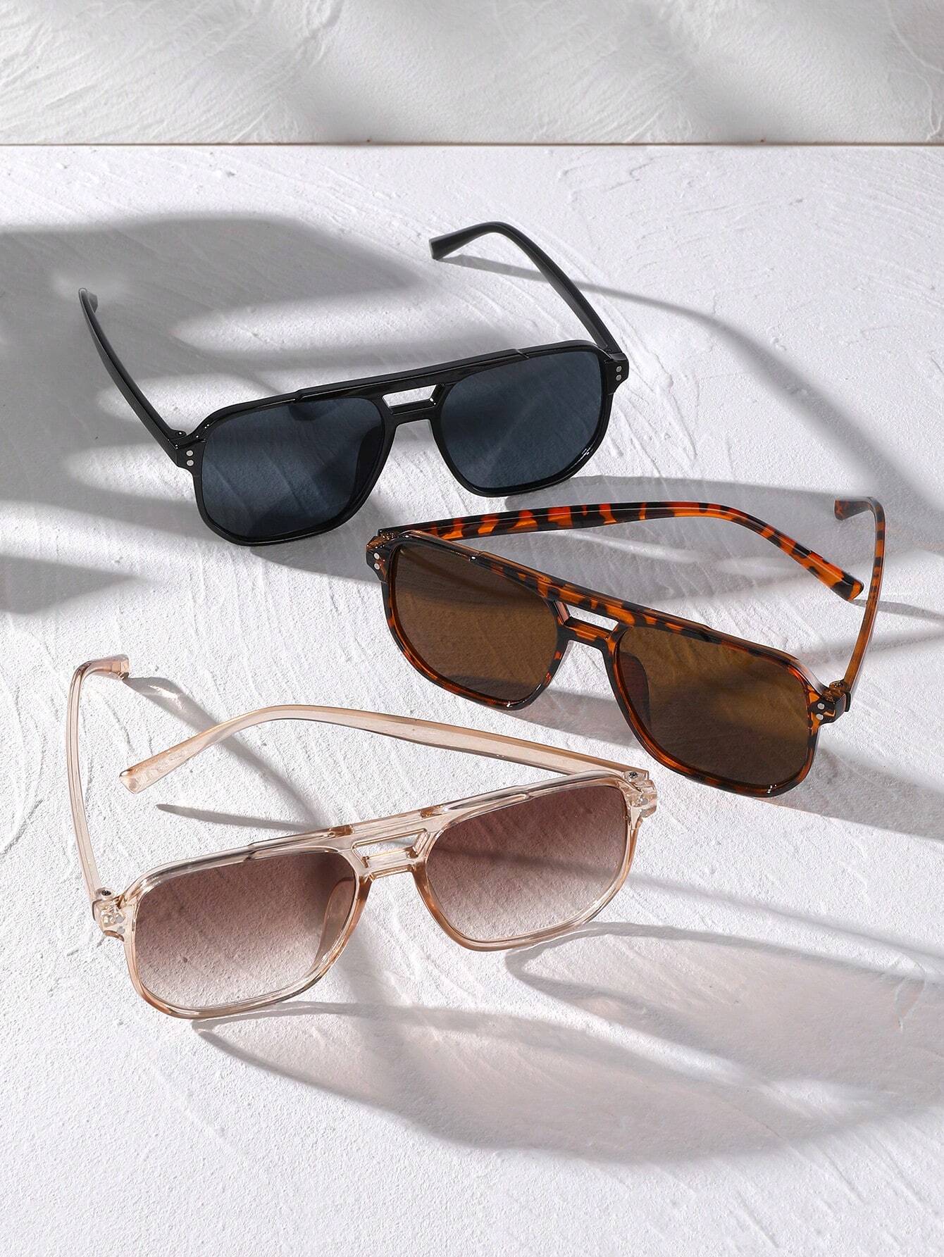 3pcs Square Rivet-Embellished Glasses