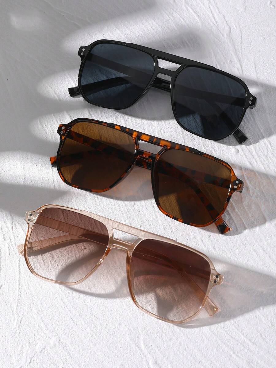 3pcs Square Rivet-Embellished Glasses