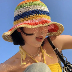 1pc Colorful Woven Bucket Hat