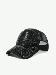 Rhinestone Black Baseball Cap - Black