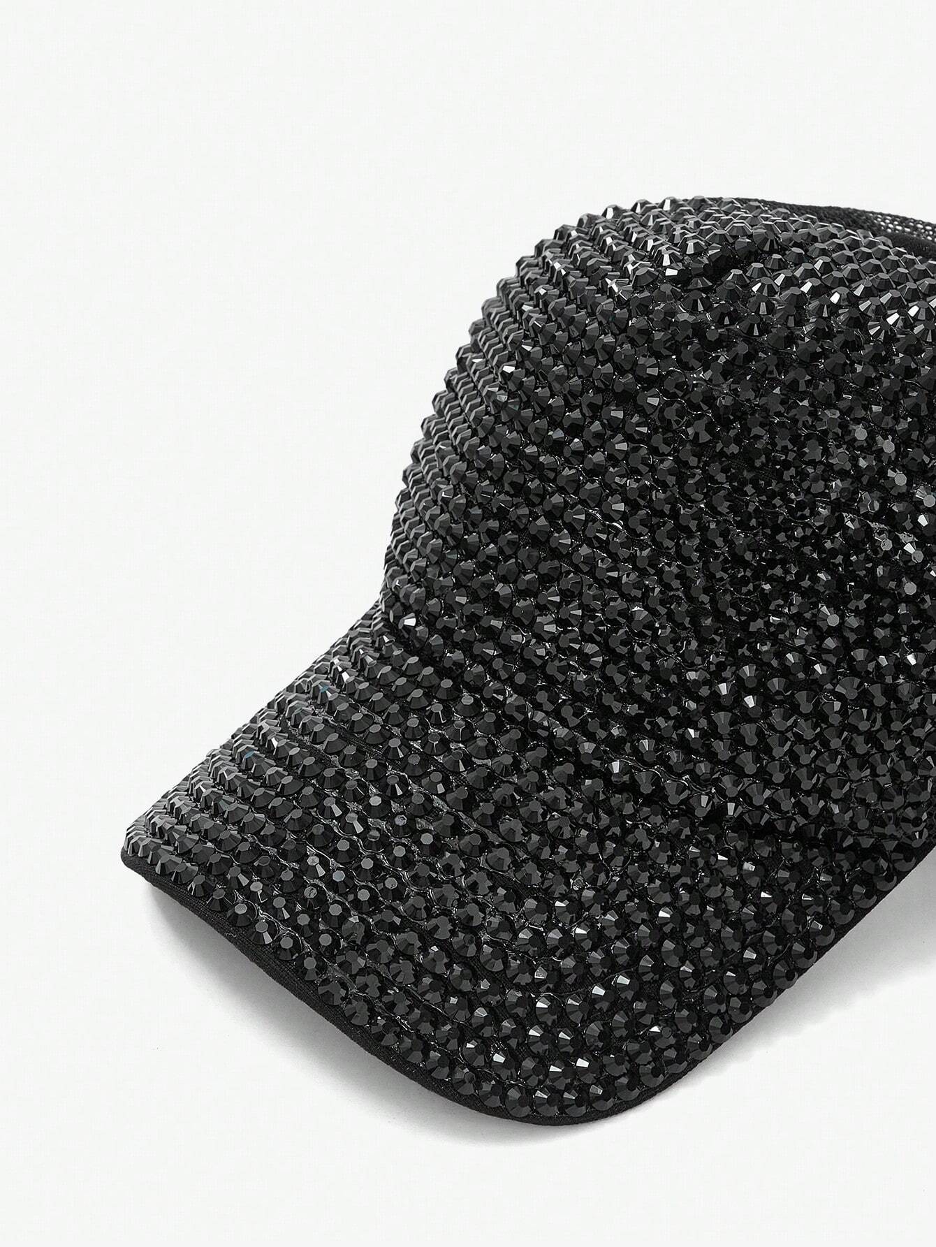 Rhinestone Black Baseball Cap - Black