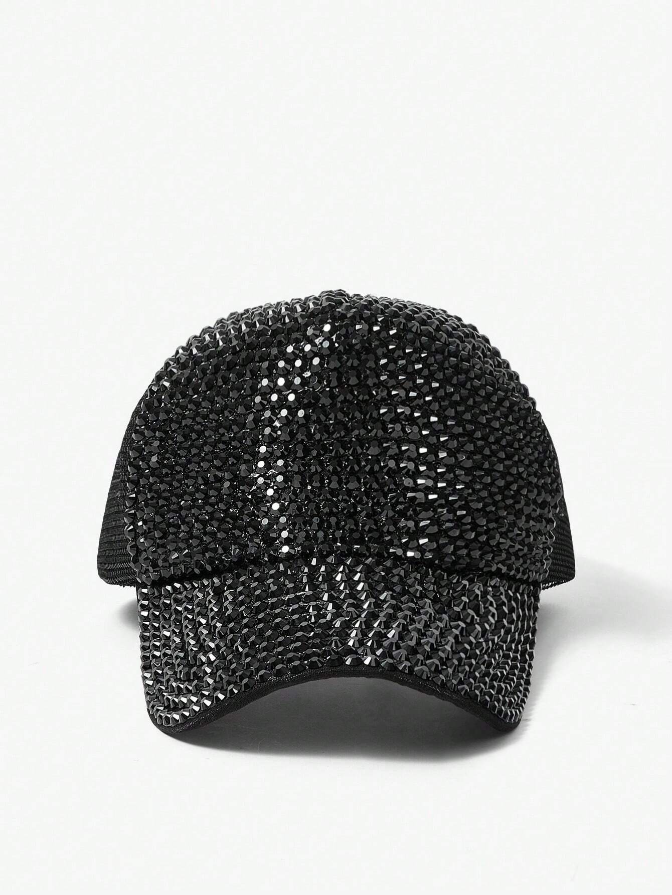 Rhinestone Black Baseball Cap - Black