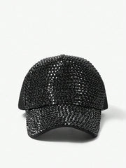 Rhinestone Black Baseball Cap - Black