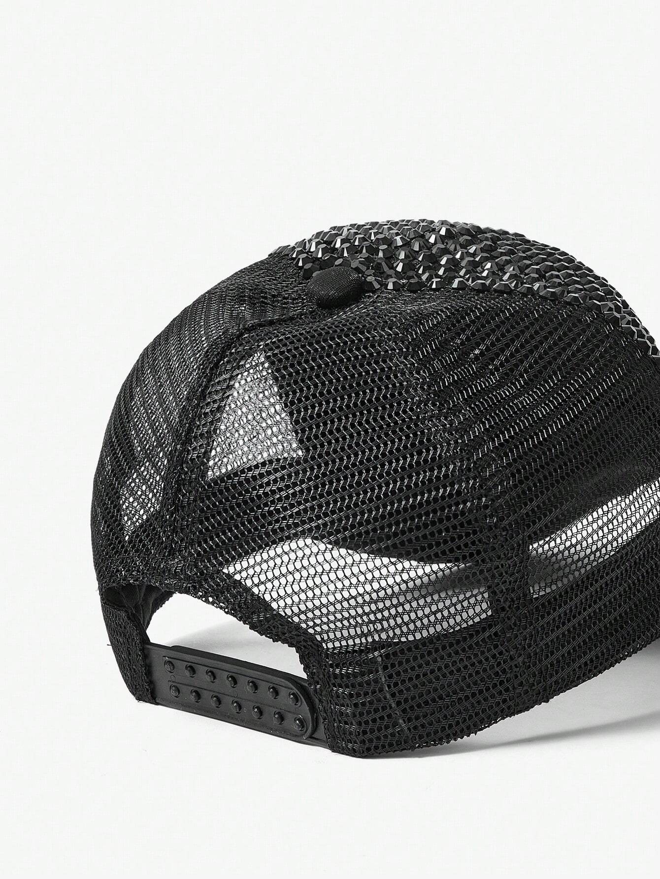 Rhinestone Black Baseball Cap - Black