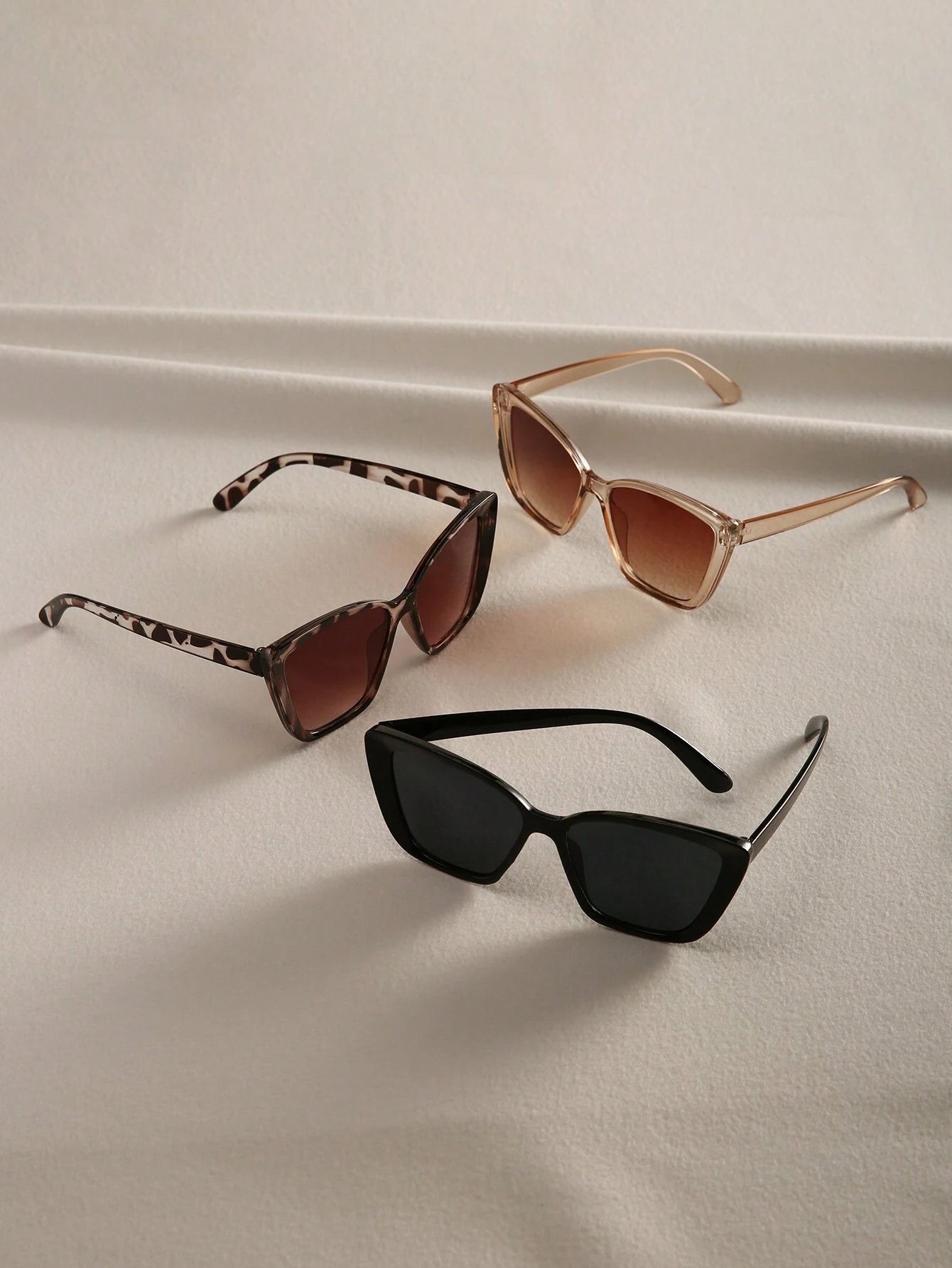 3Pcs Vintage Geometric Square Flat Top Sunglasses - Full Frame Black & Brown Lens