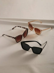 3Pcs Vintage Geometric Square Flat Top Sunglasses - Full Frame Black & Brown Lens