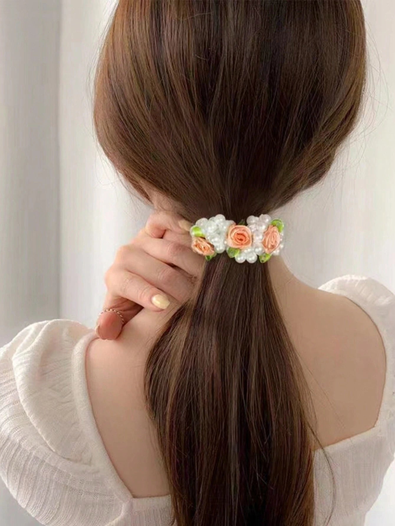 3pcs Rose & Faux Pearl Hair Ties - www.thetreasurebox.me