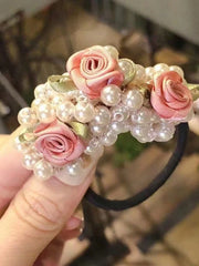 3pcs Rose & Faux Pearl Hair Ties - www.thetreasurebox.me