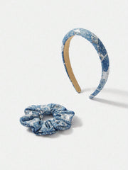 2pcs Denim Glitter Hairband Scrunchie Combo