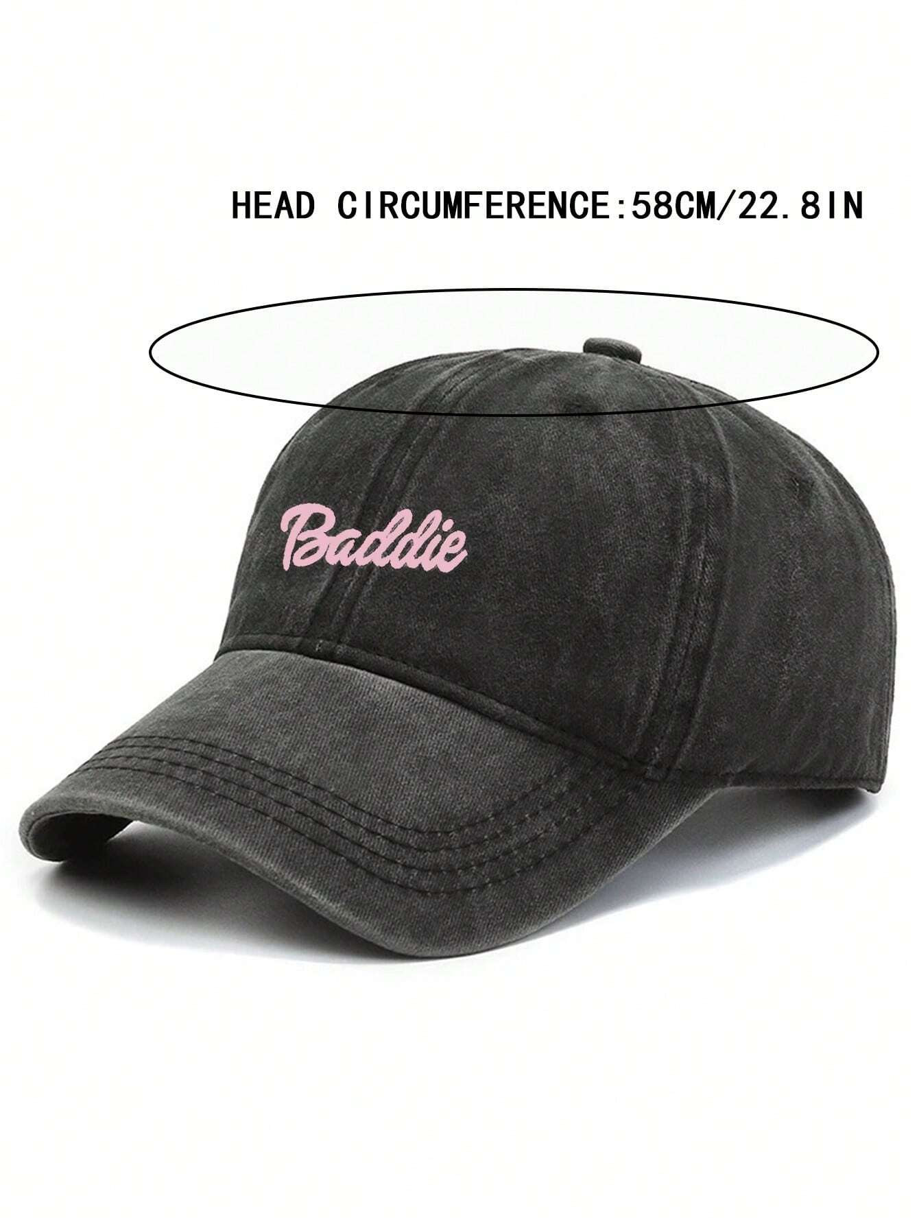 Letter Print Vintage Baseball Cap - Black
