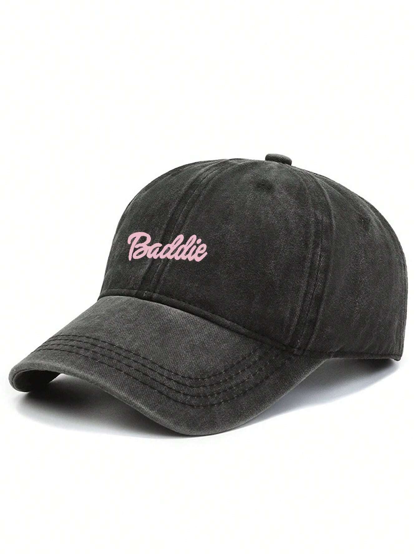 Letter Print Vintage Baseball Cap - Black