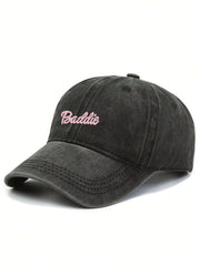 Letter Print Vintage Baseball Cap - Black