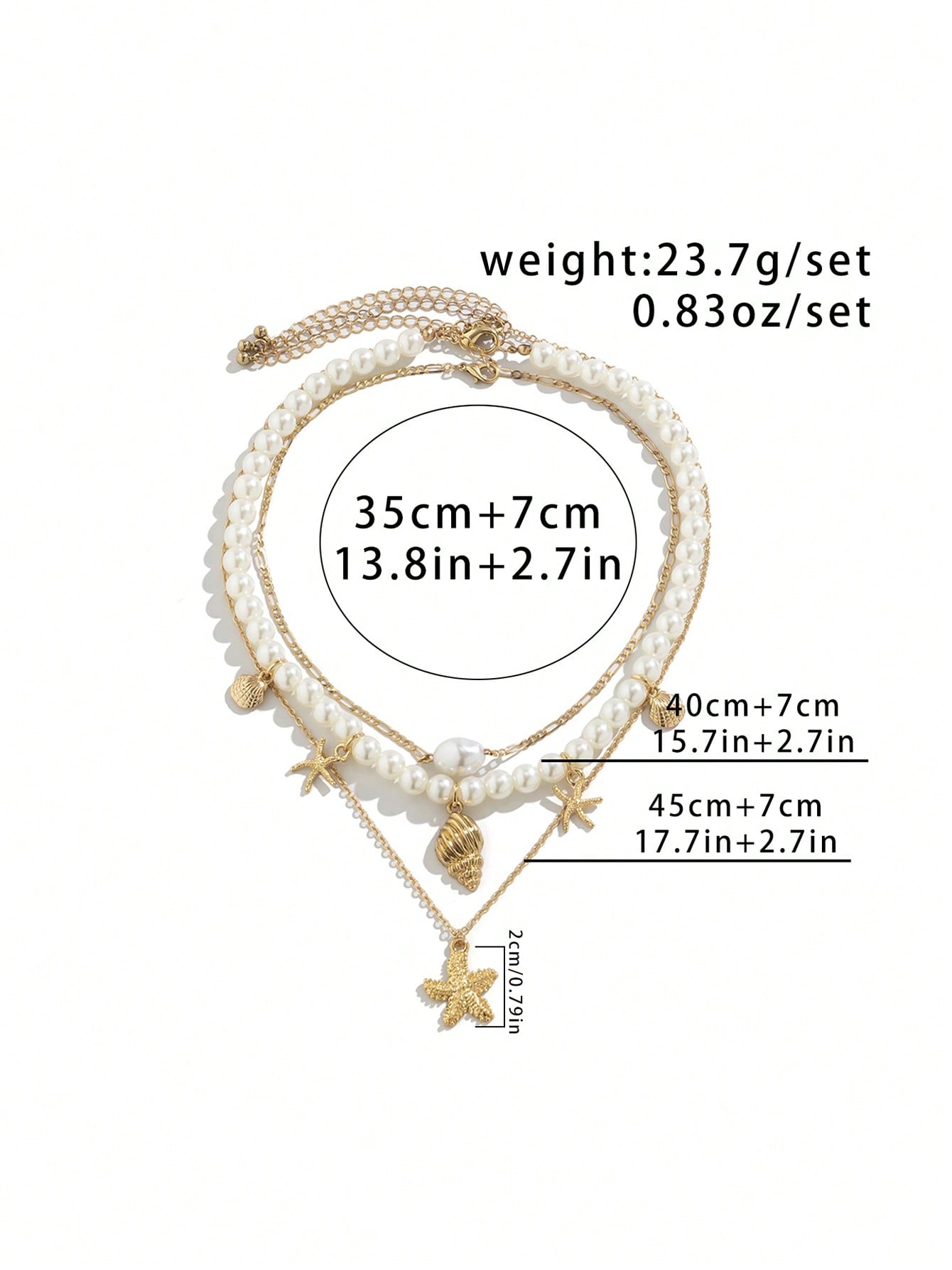 3pcs Minimalist Beachy Shell, Starfish & Pearl Pendant Necklace Set