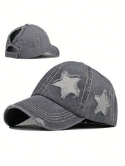 Sequin Star Distressed Baseball Cap - Grey