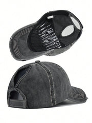 Sequin Star Distressed Baseball Cap - Black