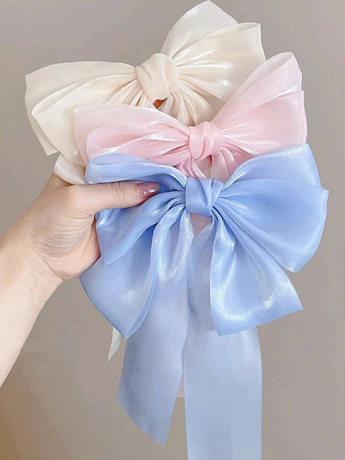 3Pcs Big Bow Chiffon Ribbon Hair Clips