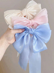 3Pcs Big Bow Chiffon Ribbon Hair Clips