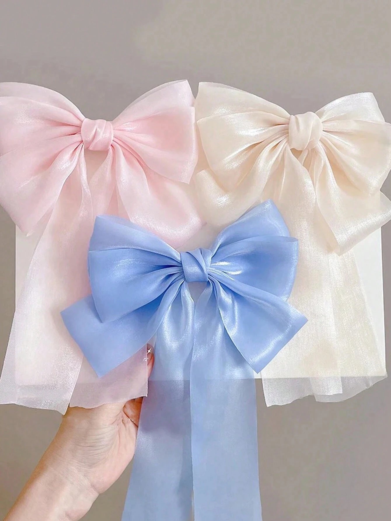 3Pcs Big Bow Chiffon Ribbon Hair Clips