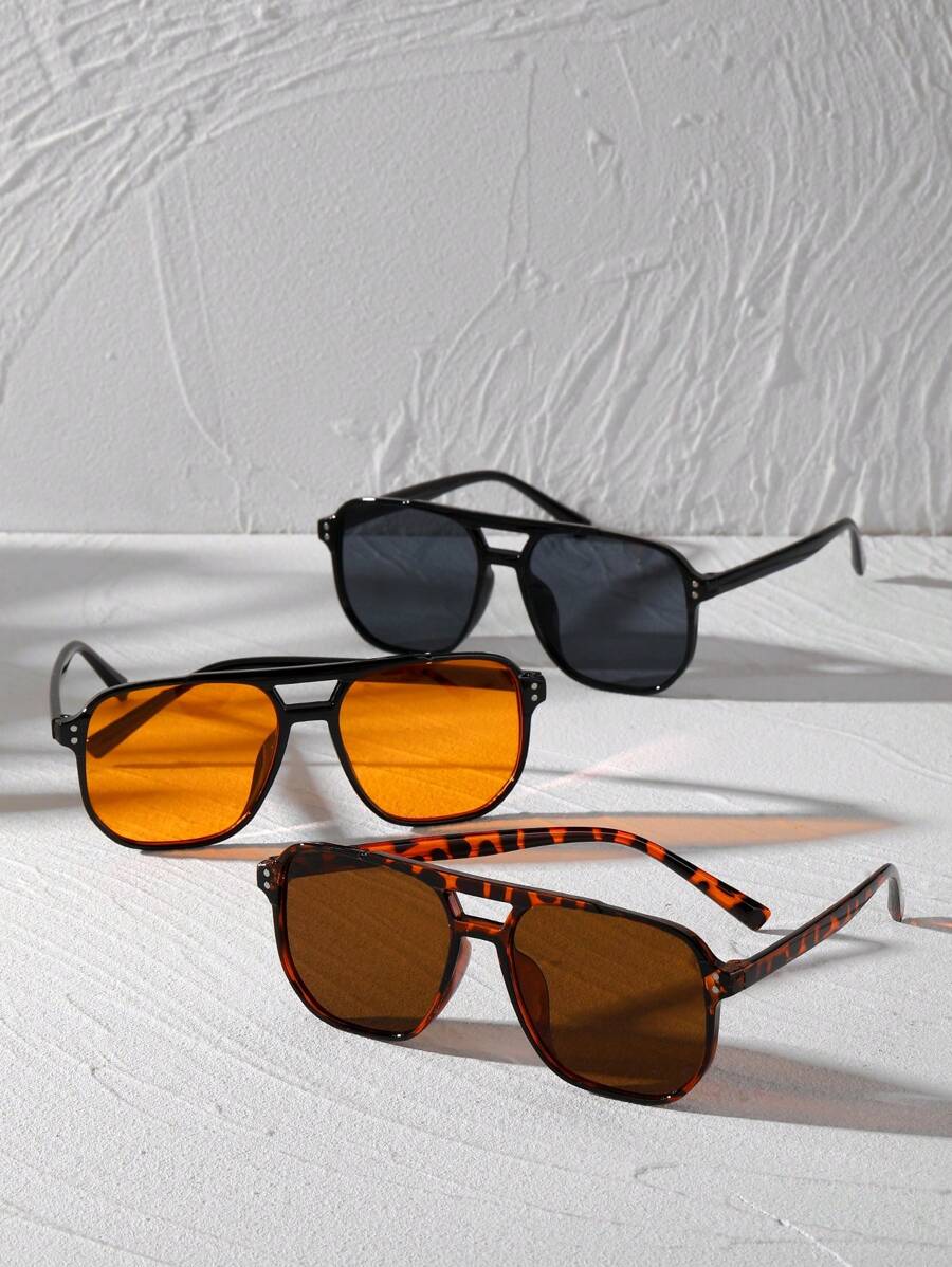 3pcs Square Rivet Twin Beam Eyeglasses Set