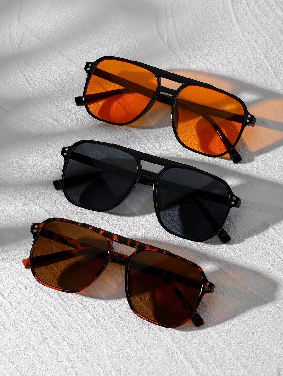 3pcs Square Rivet Twin Beam Eyeglasses Set