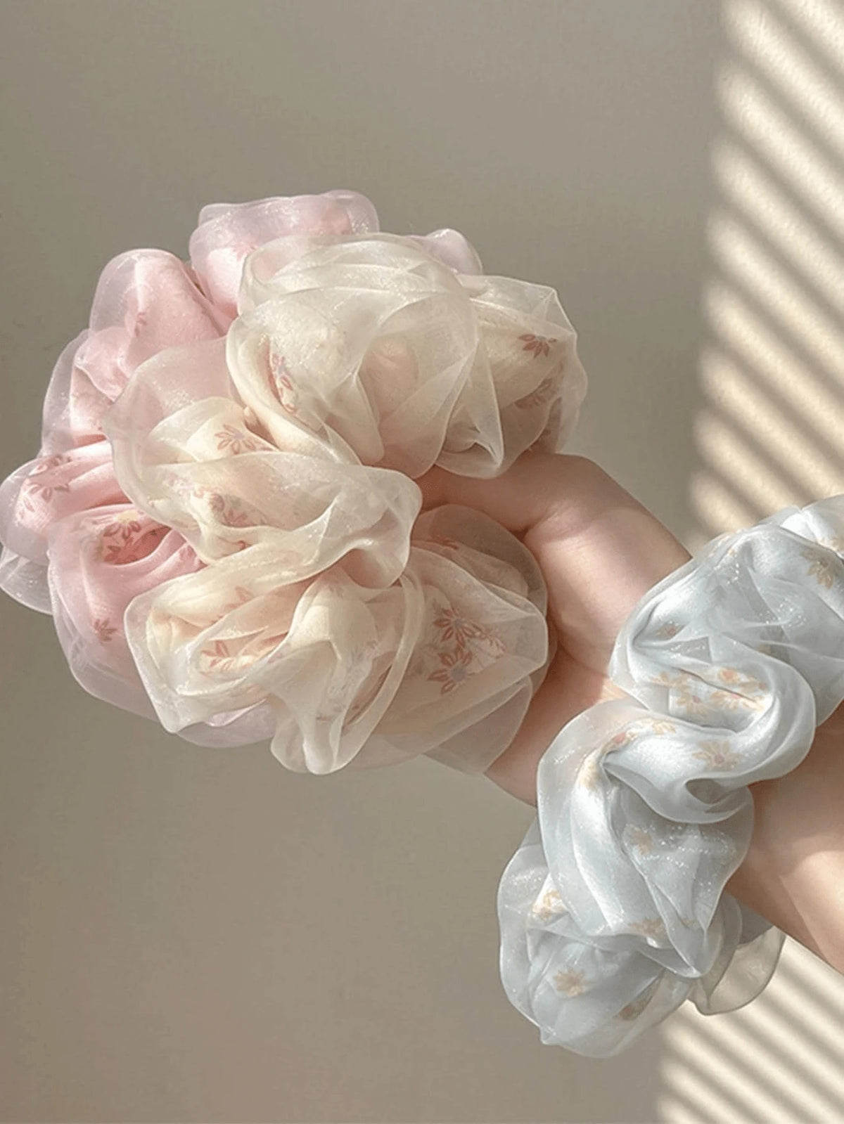 3Pcs Sweet Mesh Texture Bowknot Scrunchies