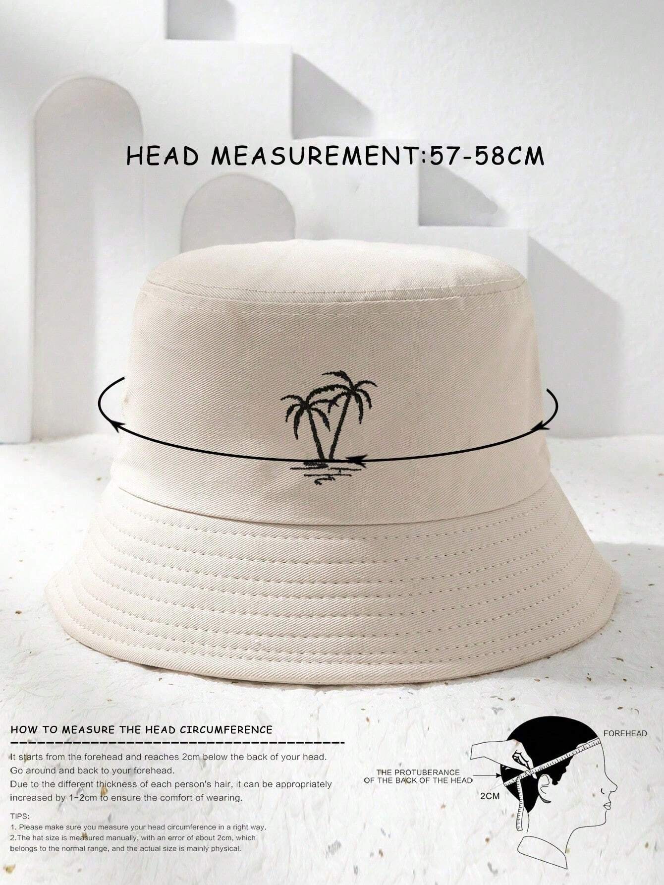 1pc Unisex Y2K Embroidered Palm Tree Bucket Hat - Beige