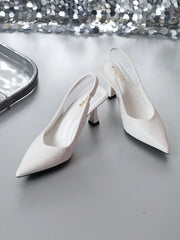 Pumps Thin Heels Textured Low Vamp Pointed Sandals - White