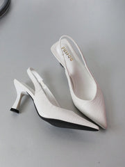 Pumps Thin Heels Textured Low Vamp Pointed Sandals - White