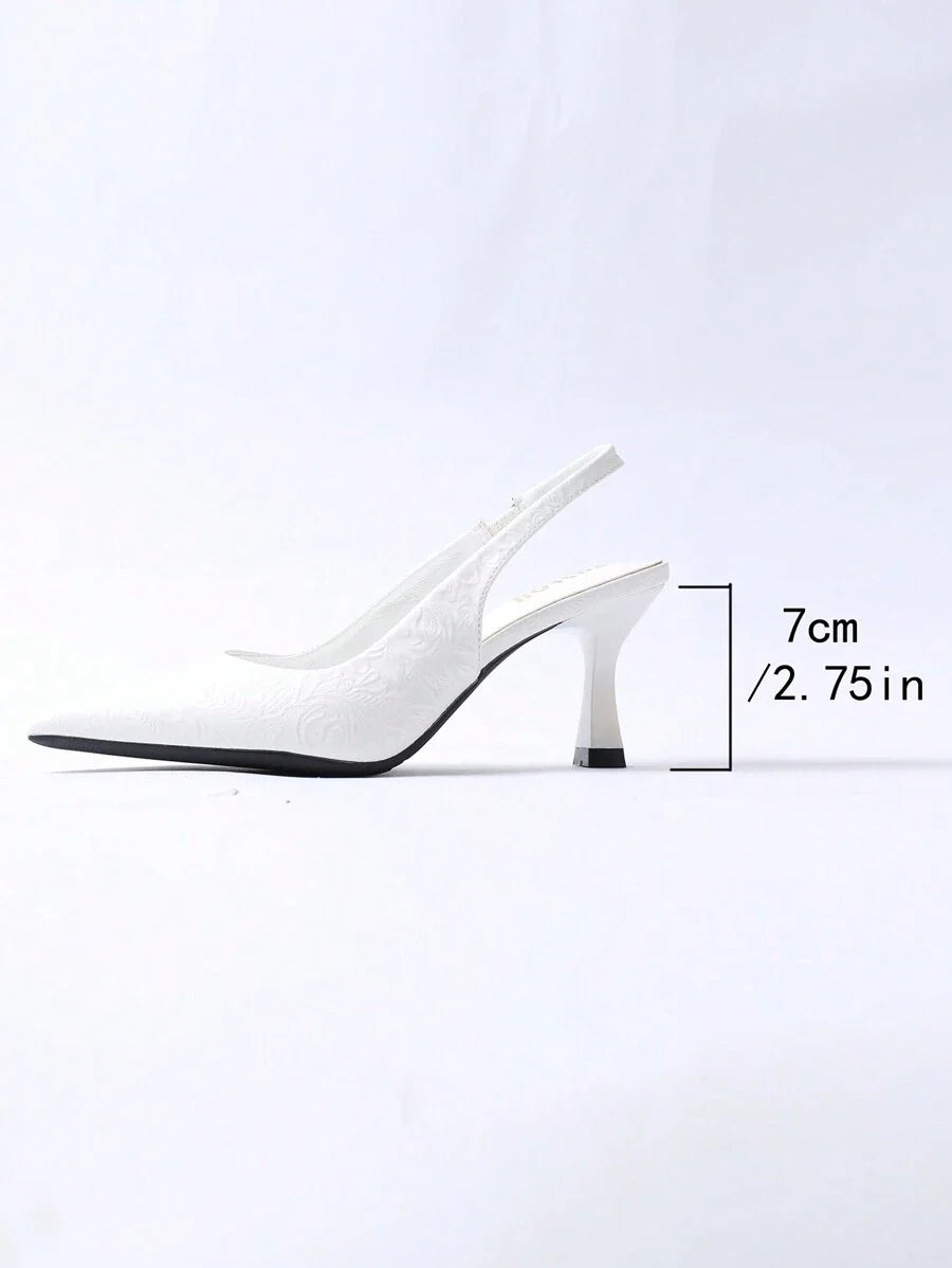 Pumps Thin Heels Textured Low Vamp Pointed Sandals - White